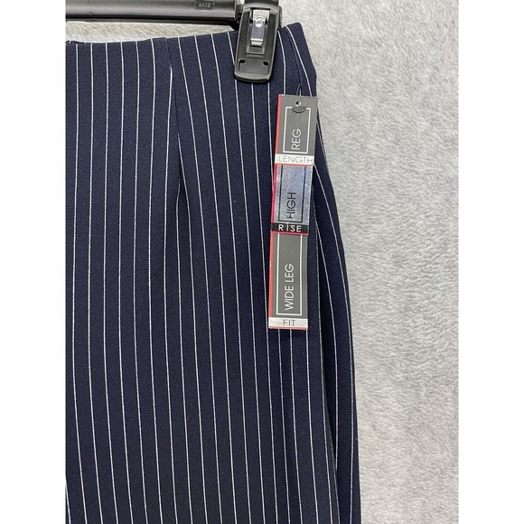 BBJ Los Angeles Women's Wide Leg Pants Blue White Pin Striped Cuffed Hem Small - Picture 8 of 13